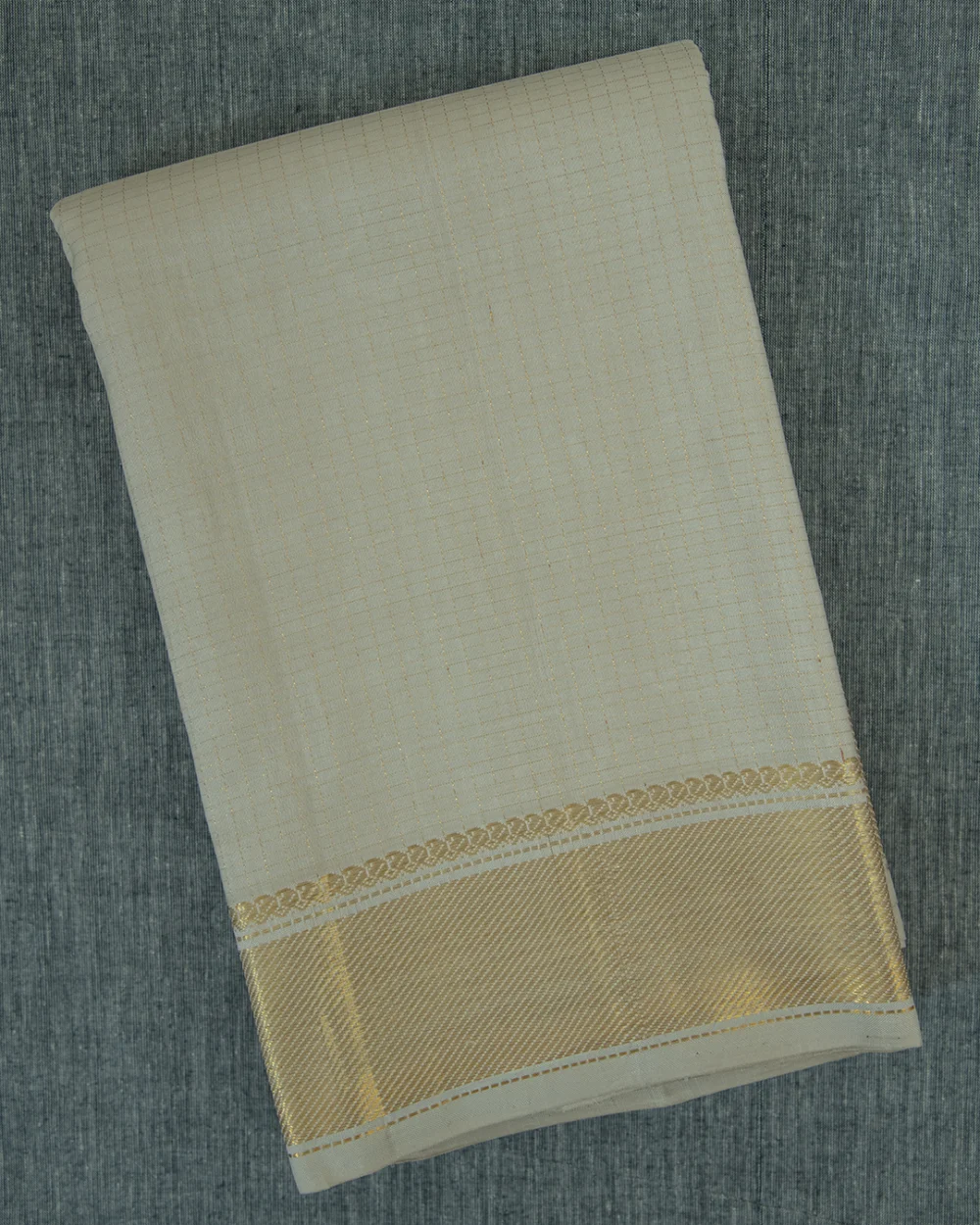 Off-White Pure Kanjivaram Silk Gold Zari Dhoti