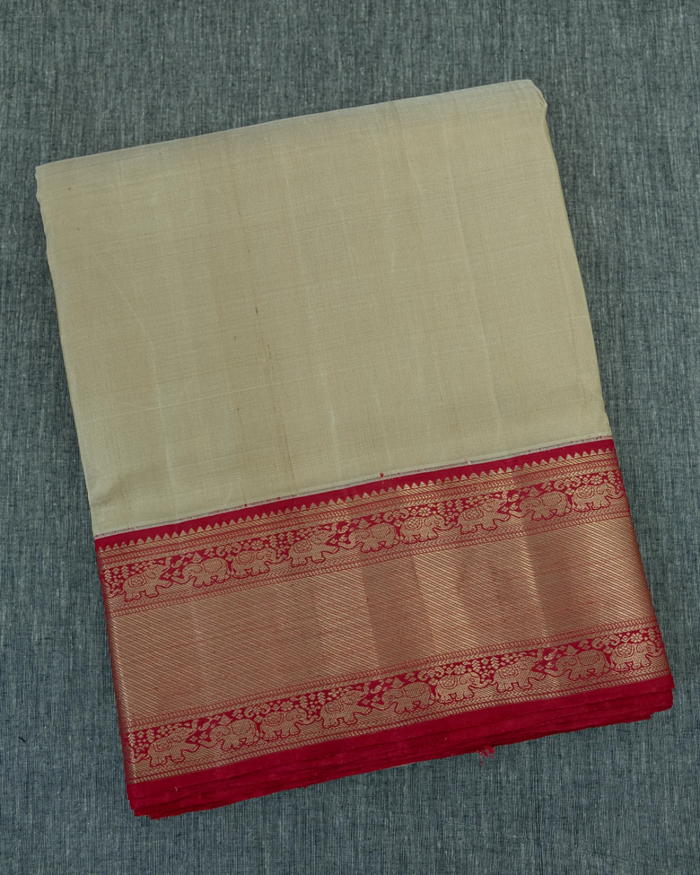 Beige Silk Dhoti: Red Kaddi Border