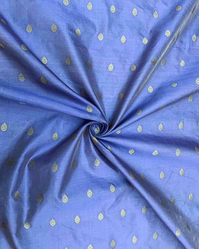 Cornflower Blue Munga Tissue Zari Butta Silk Fabrics