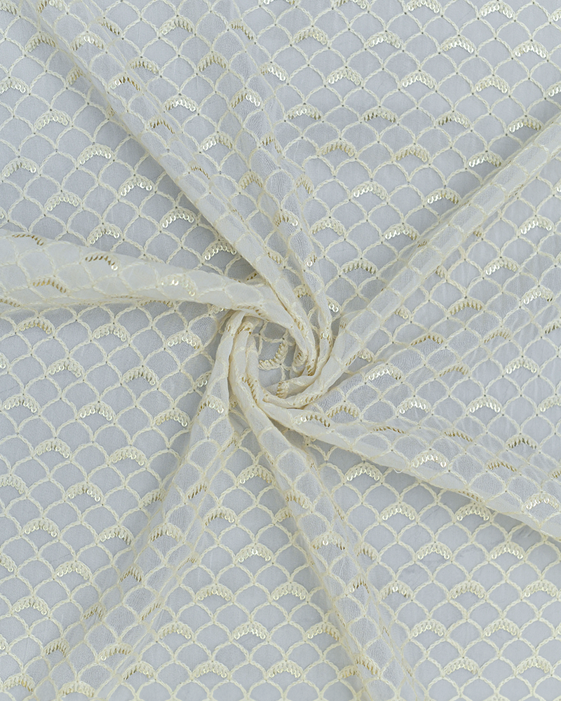 Off White Georgette Chikankari Fabric