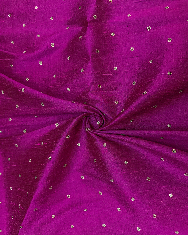 Magenta Embroidery Rawsilk Fabric