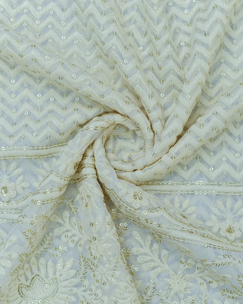 Off White Georgette Chikankari Fabric