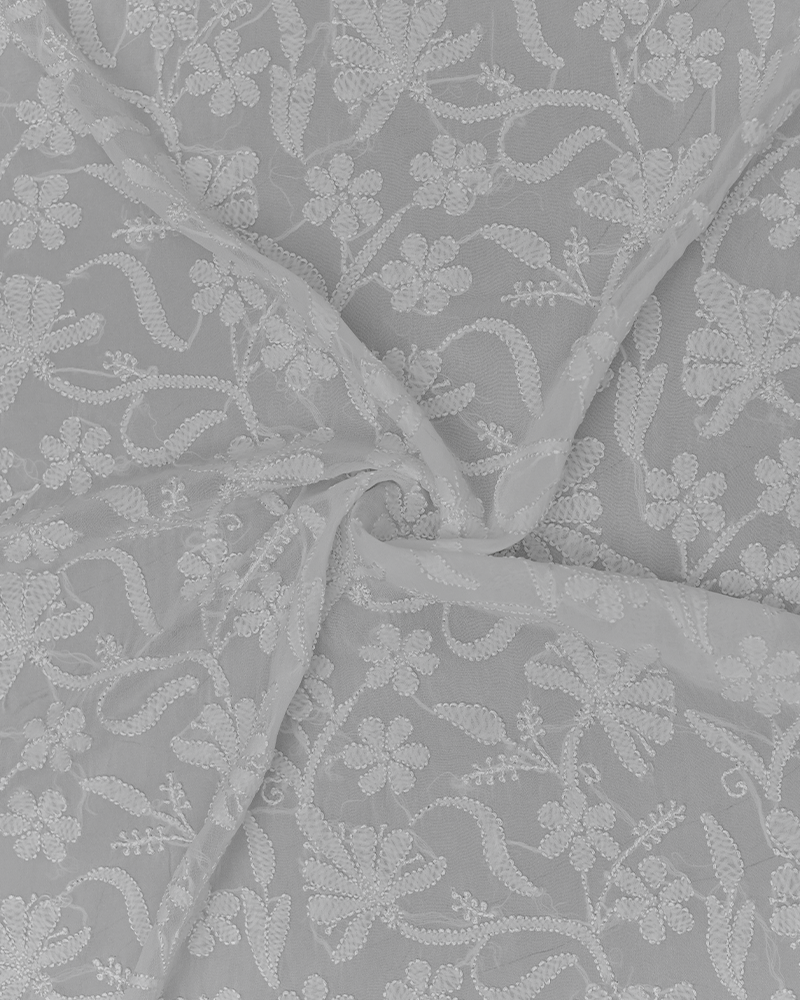 Off White Georgette Chikankari Fabric