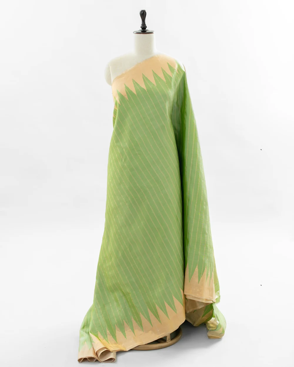 Lime Green Temple Gadwal Silk Saree