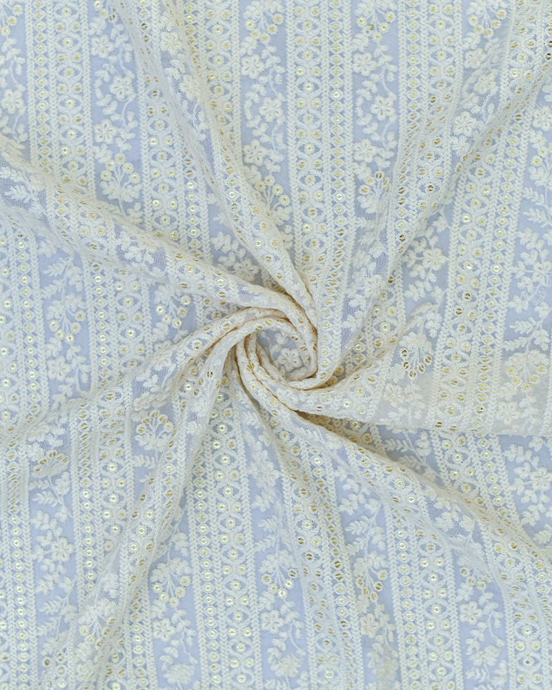 Off White Georgette Chikankari Fabric