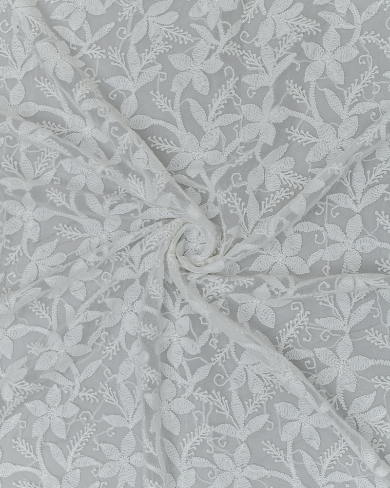 Off White Georgette Chikankari Fabric
