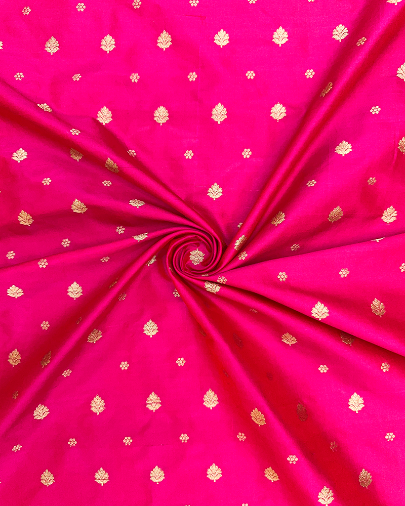 Hot Pink Silk Zari Butta Fabric