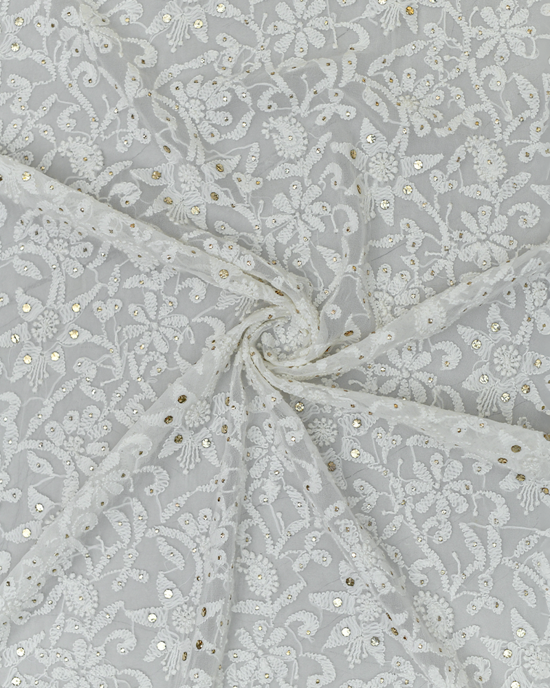 Off White Georgette Chikankari Fabric