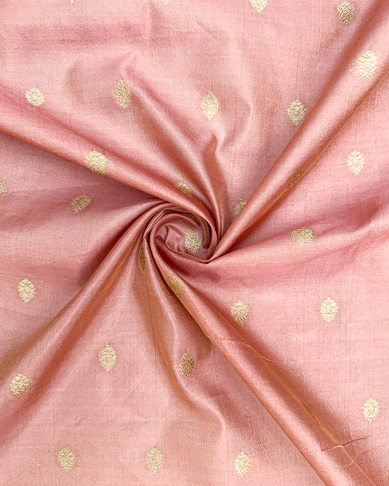 Peach Tissue Silk Zari Butta Fabric