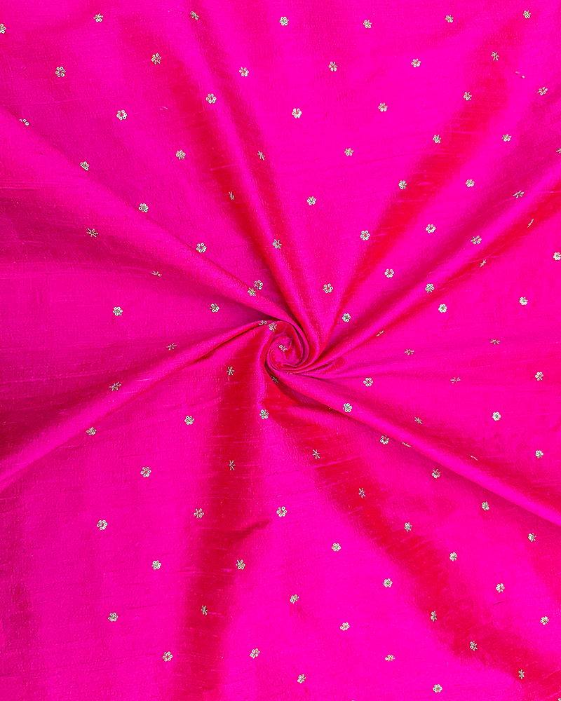 Hot Pink Embroidery Rawsilk Fabric