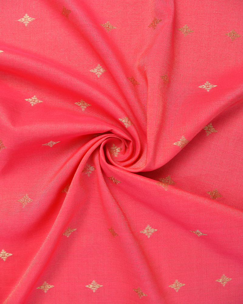 Coral Pink Munga Tissue Zari Butta Silk Fabrics