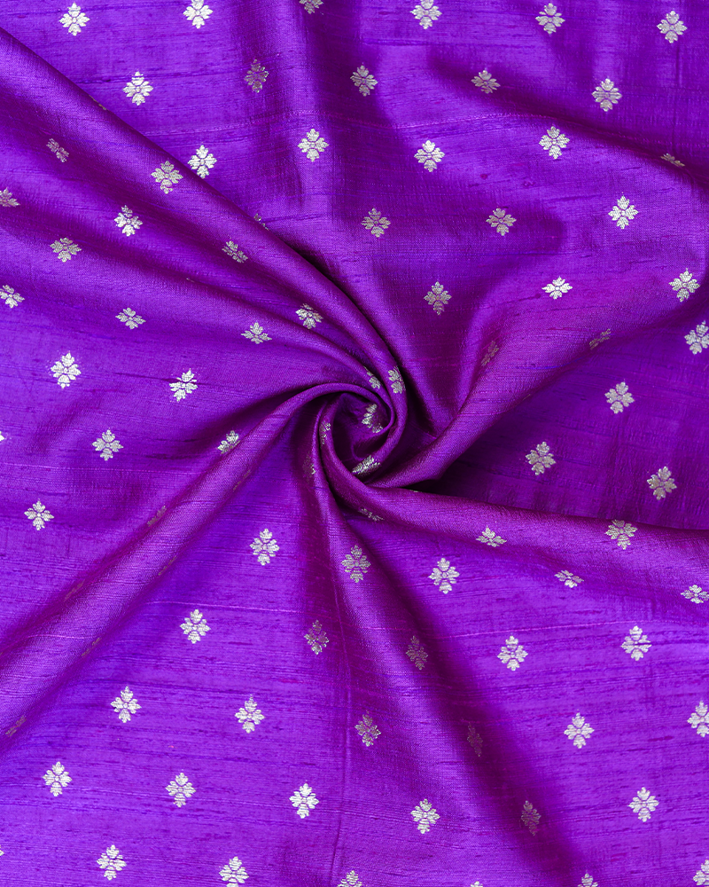Purple Zari Butta Rawsilk Fabric