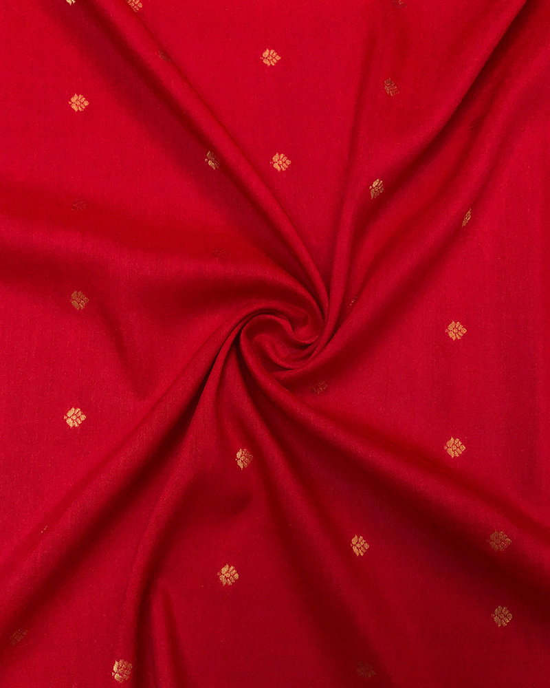 Red Munga Silk Zari Butta Fabric