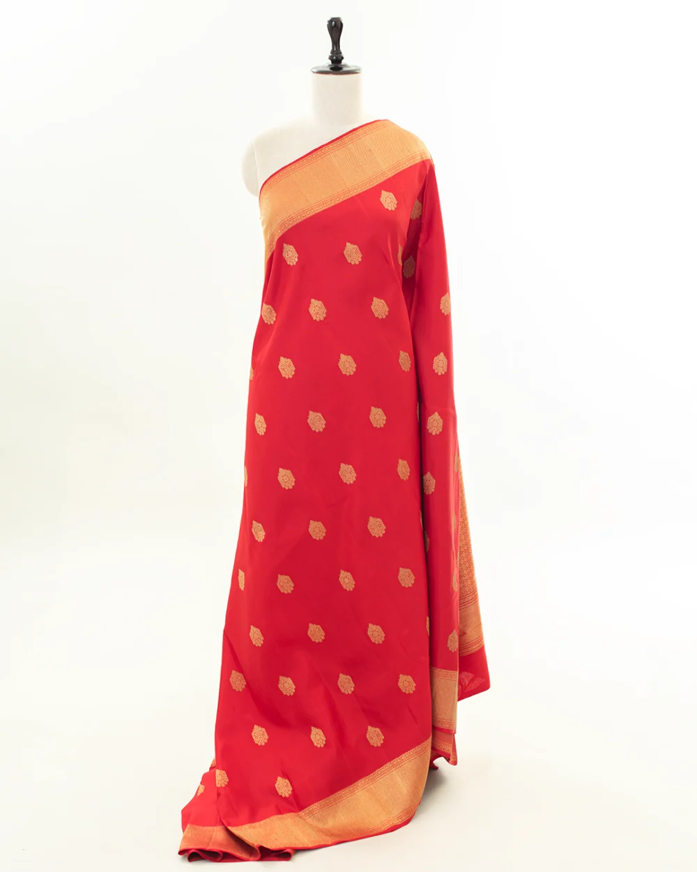 Crimson Red with Gold Zari buttis Kanjivaram Silk Saree