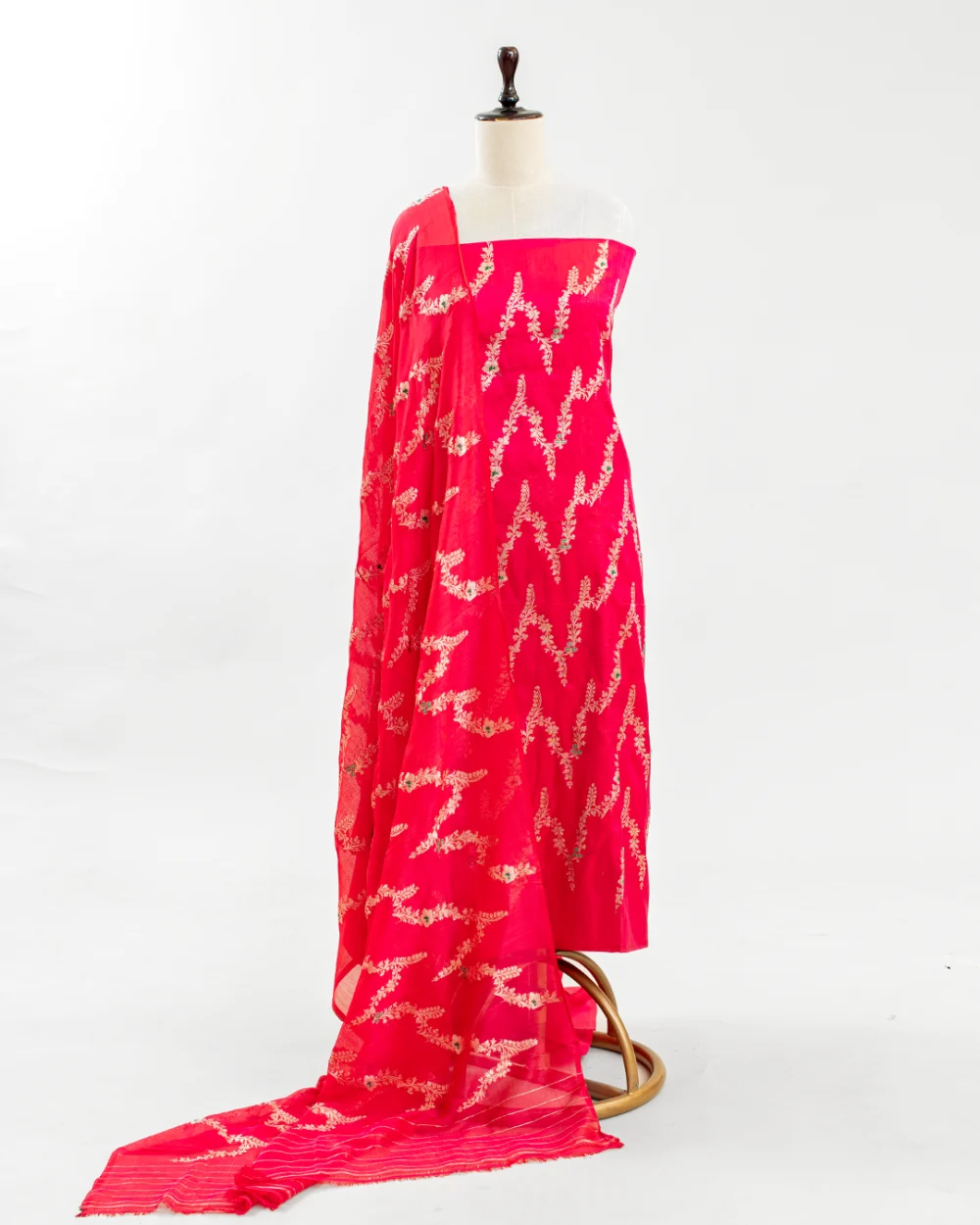 Vibrant Rani Pink Banarasi Kadhwa Kurta Set