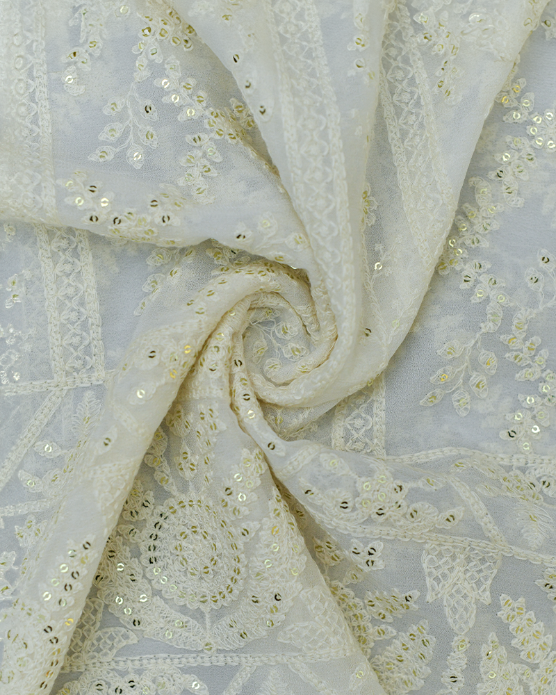 Off White Georgette Chikankari Fabric