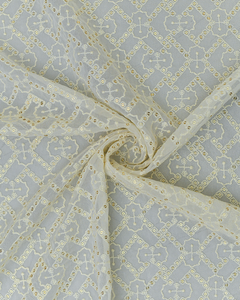 Off White Georgette Chikankari Fabric
