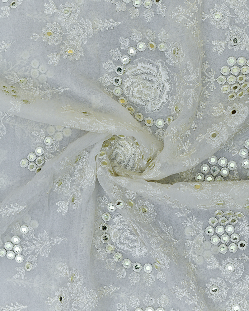 Off White Georgette Chikankari Fabric