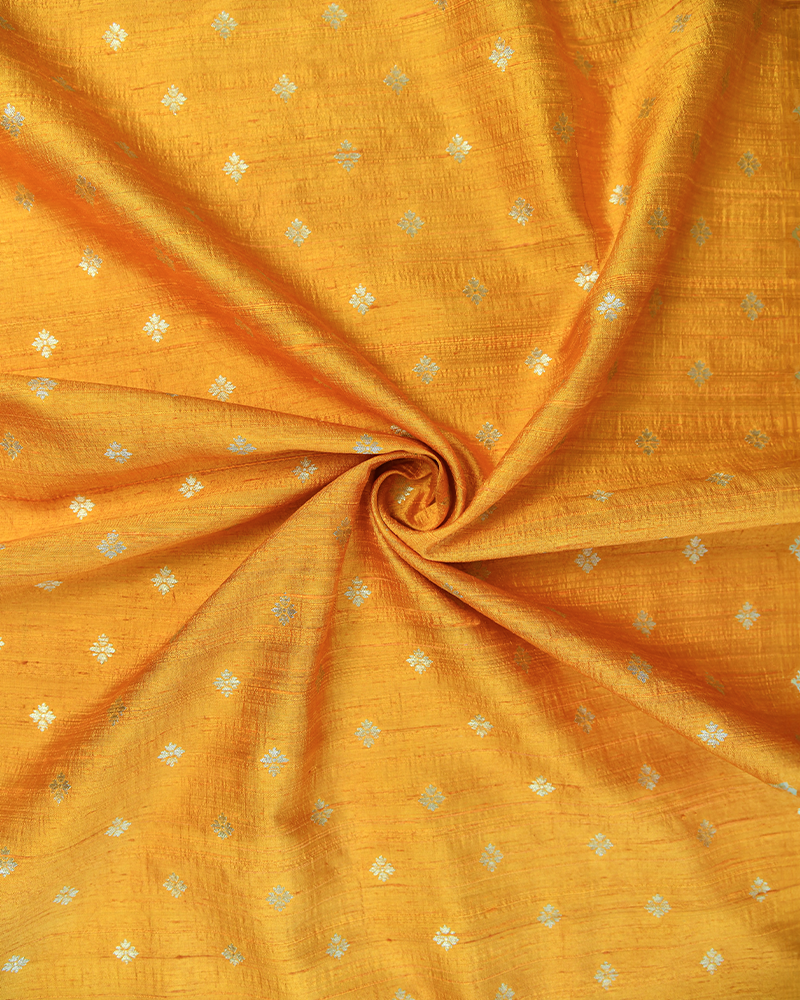 Mustard Yellow Zari Butta Rawsilk Fabric