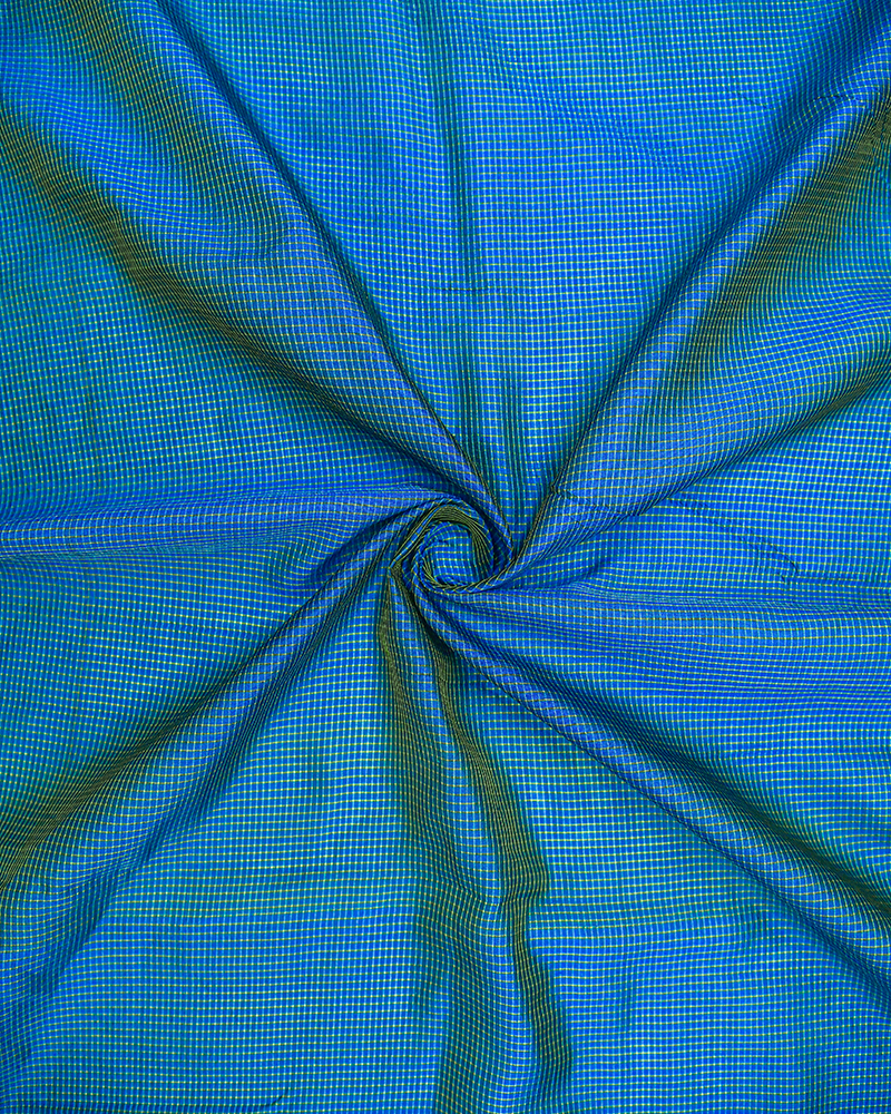 Electric Blue Micro-Check Silk fabric