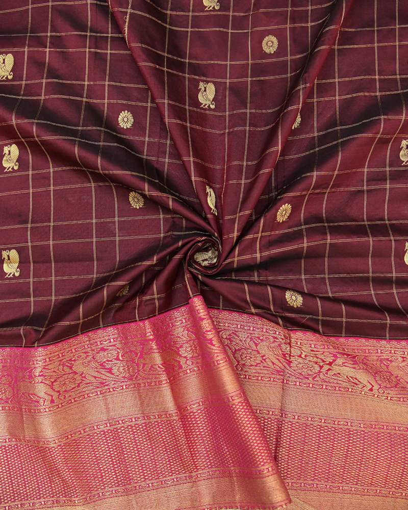 Maroon Kanjivaram Lehanga Fabric