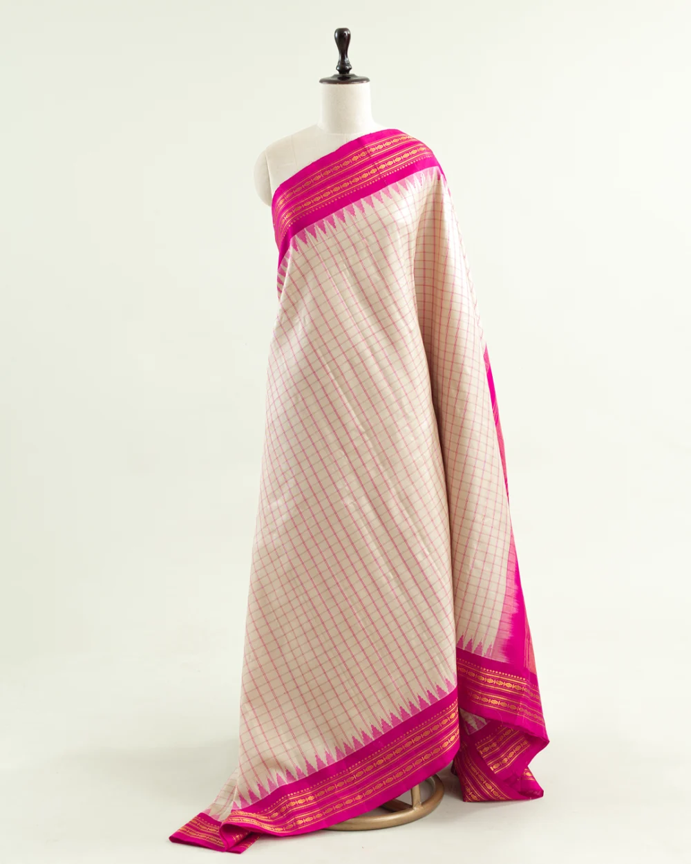 Beige & Pink Gadwal Silk Saree