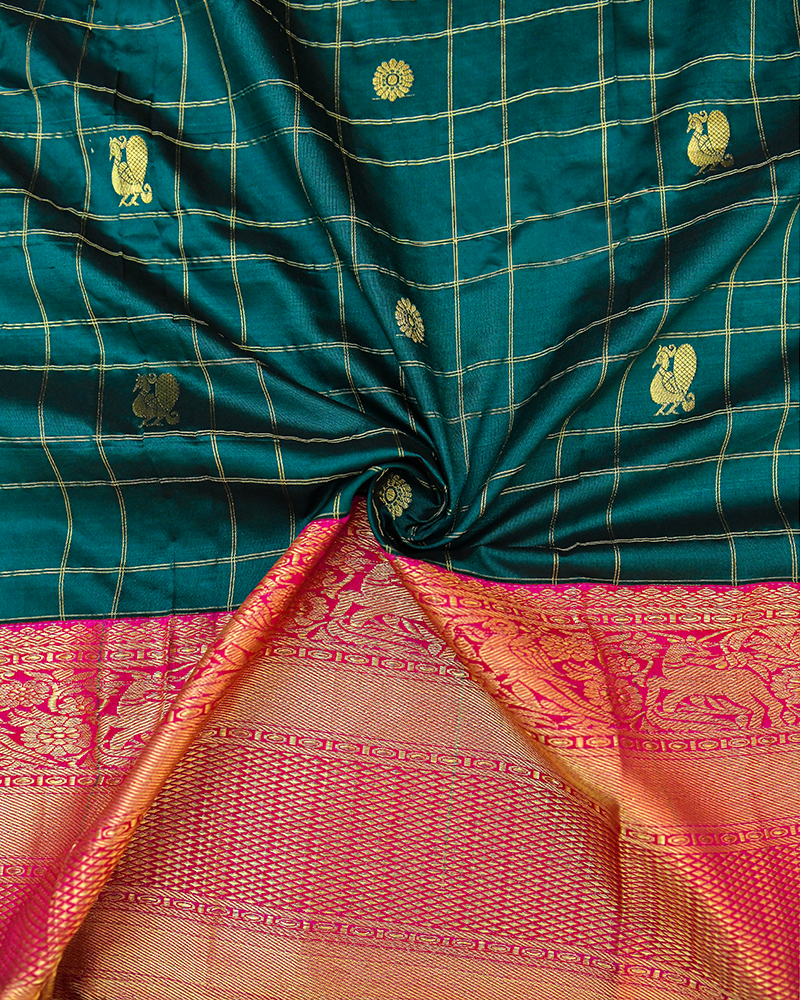 Teal Green Kanjivaram Lehanga Fabric