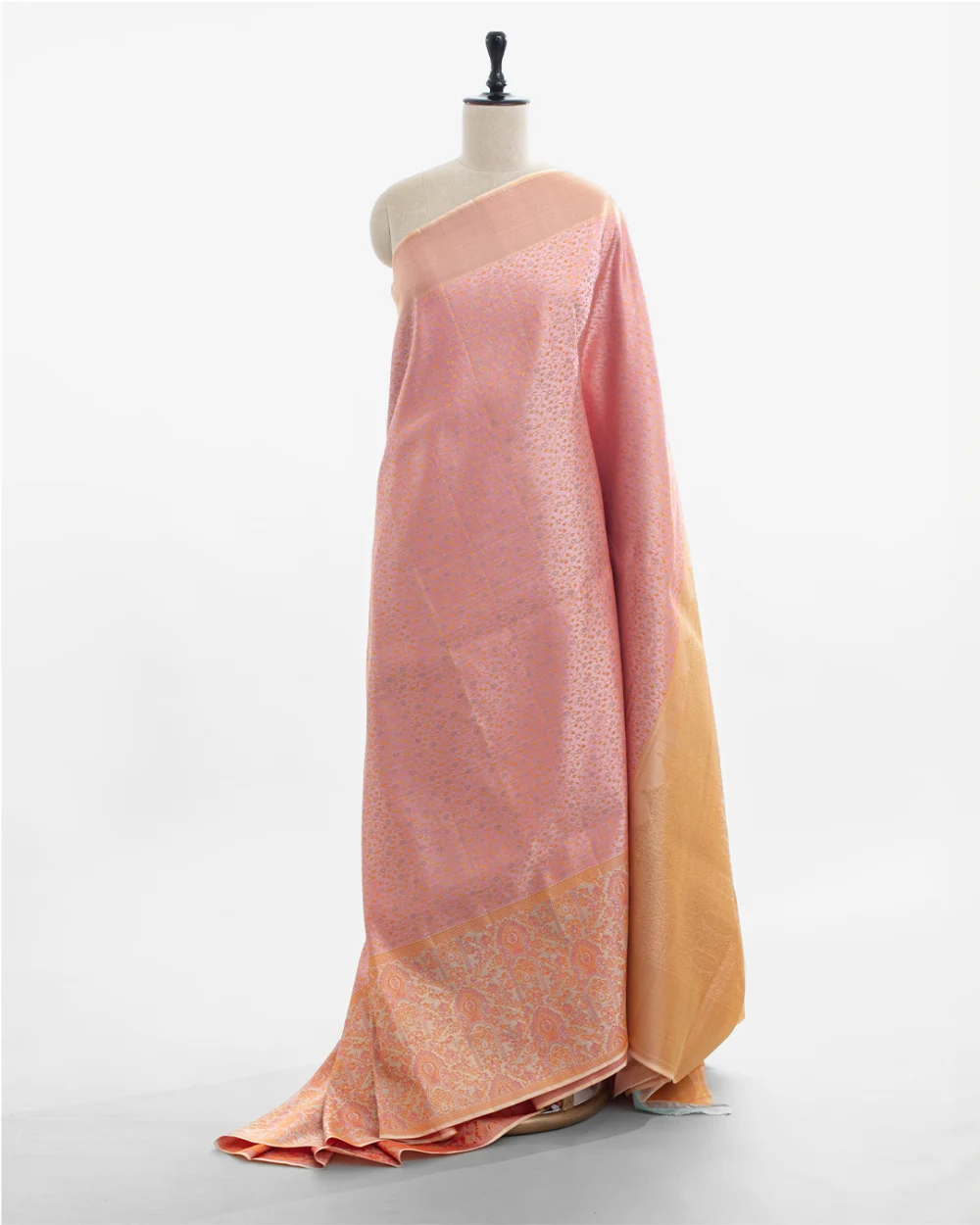 Floral Rose Pink Kanjivaram Silk Saree