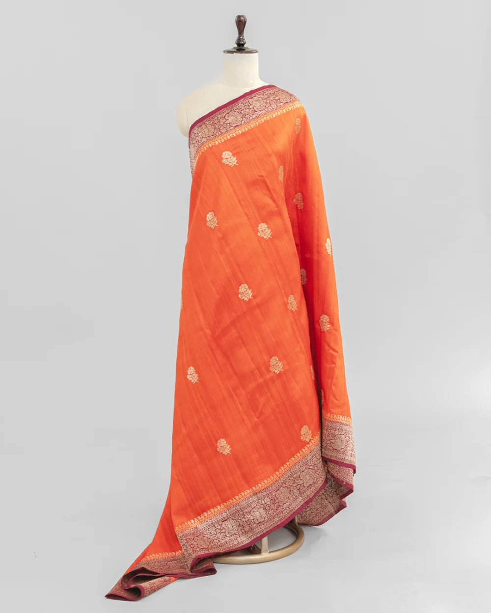 Rust Orange & Maroon Raw Silk Banarasi