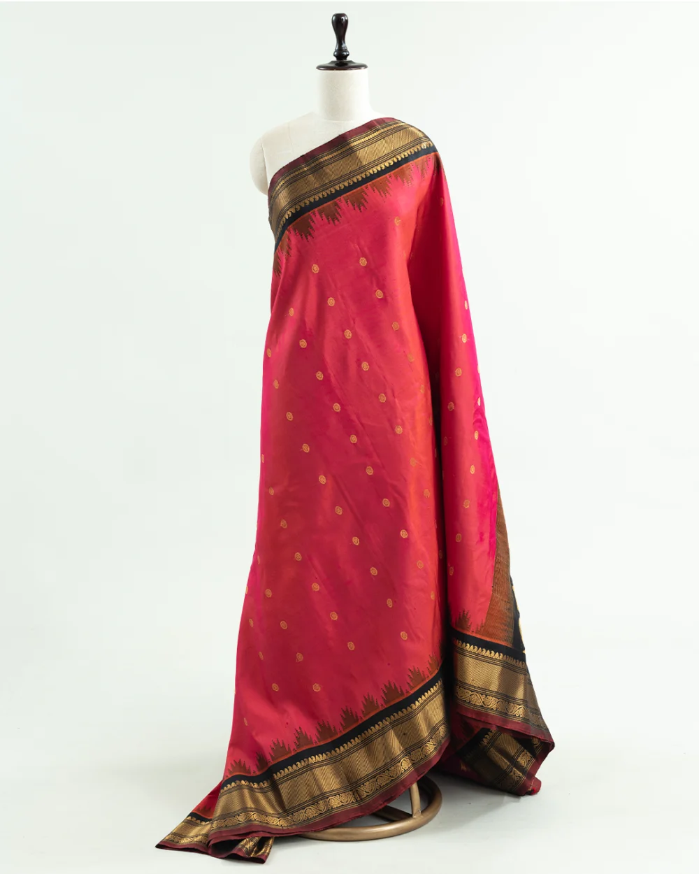 Pink & Black Gadwal Silk Saree