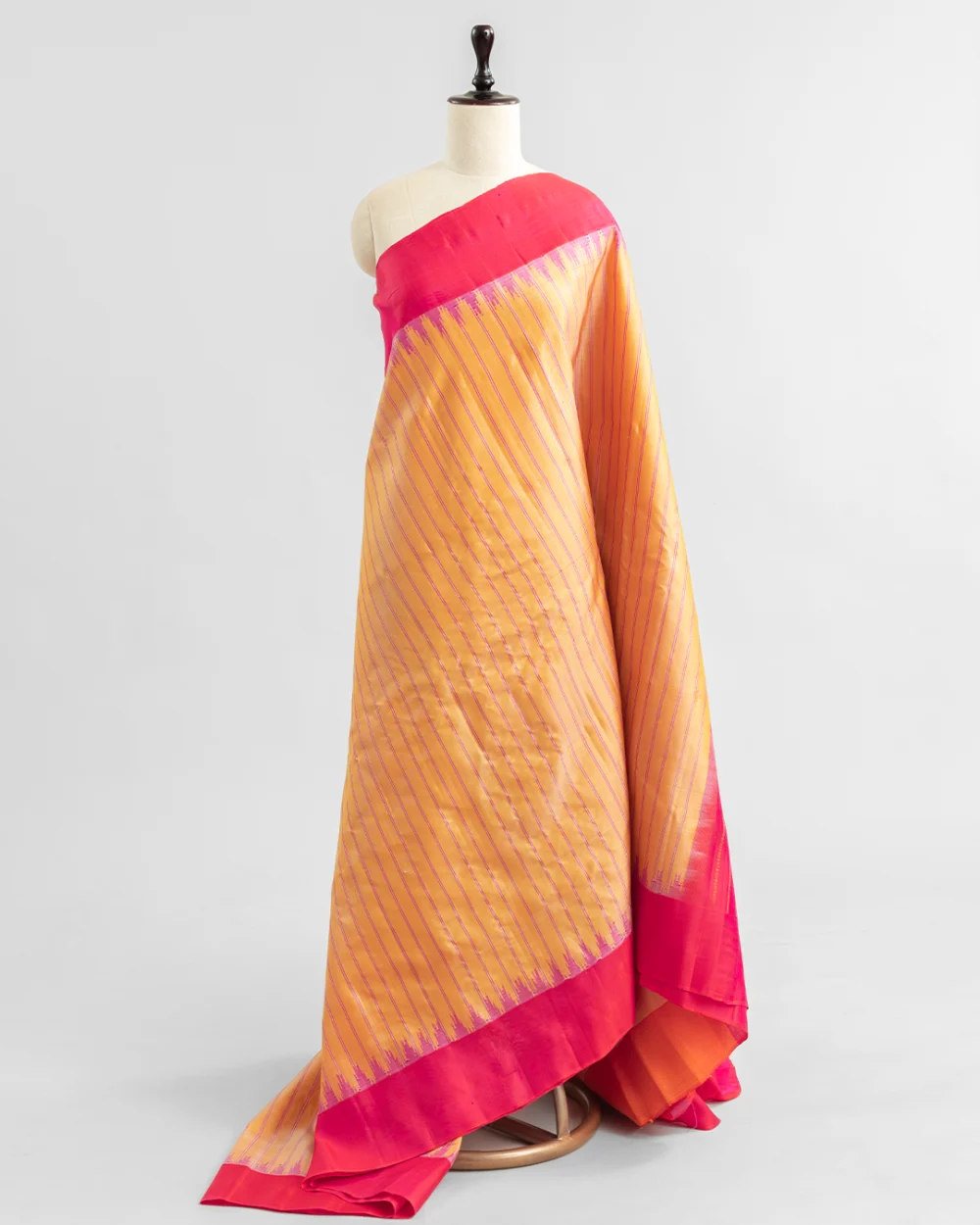Peach Orange & Rani Pink border Temple Border Gadwal Silk Saree