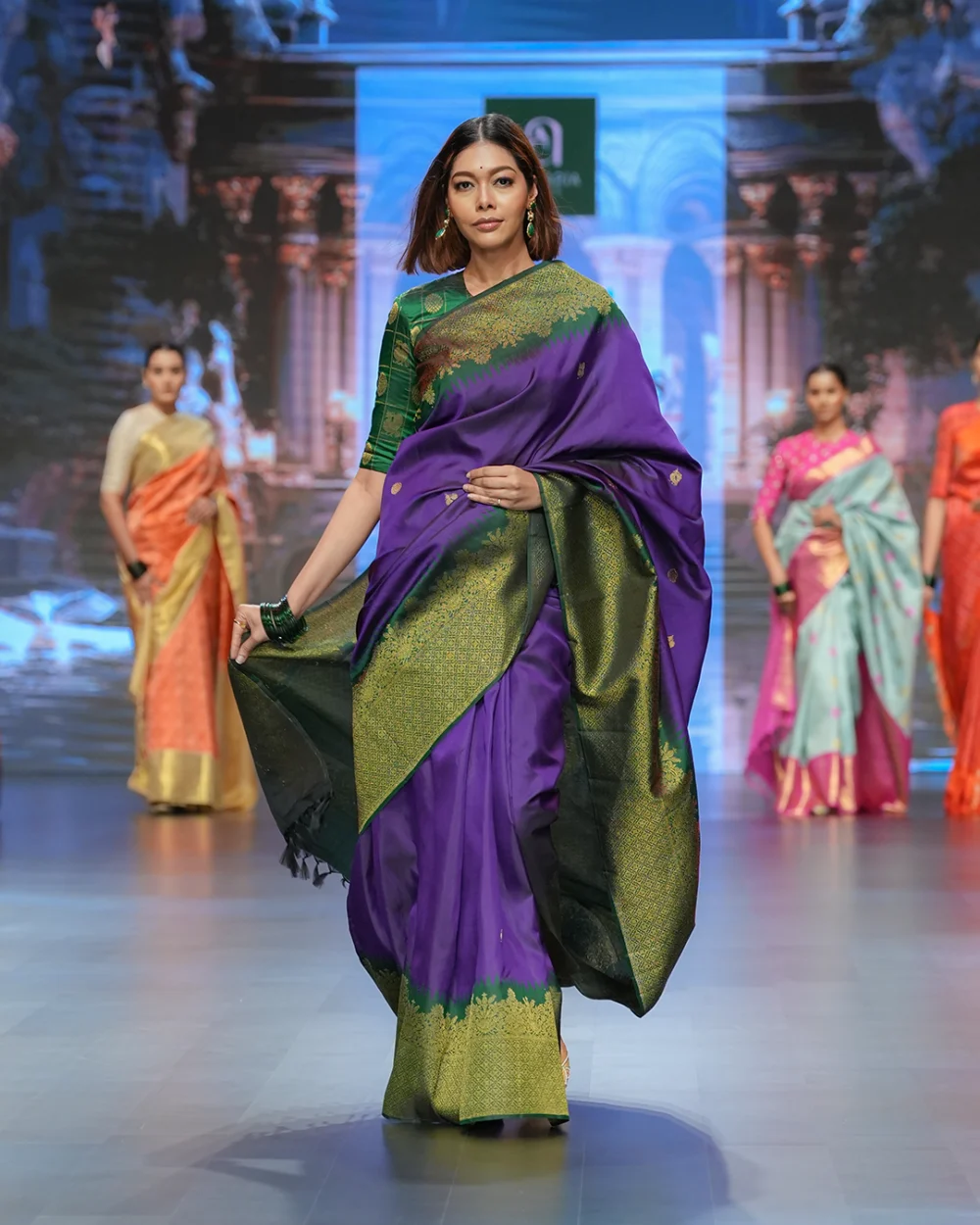 Deep Purple & Green Kanjivaram Handloom Silk Saree