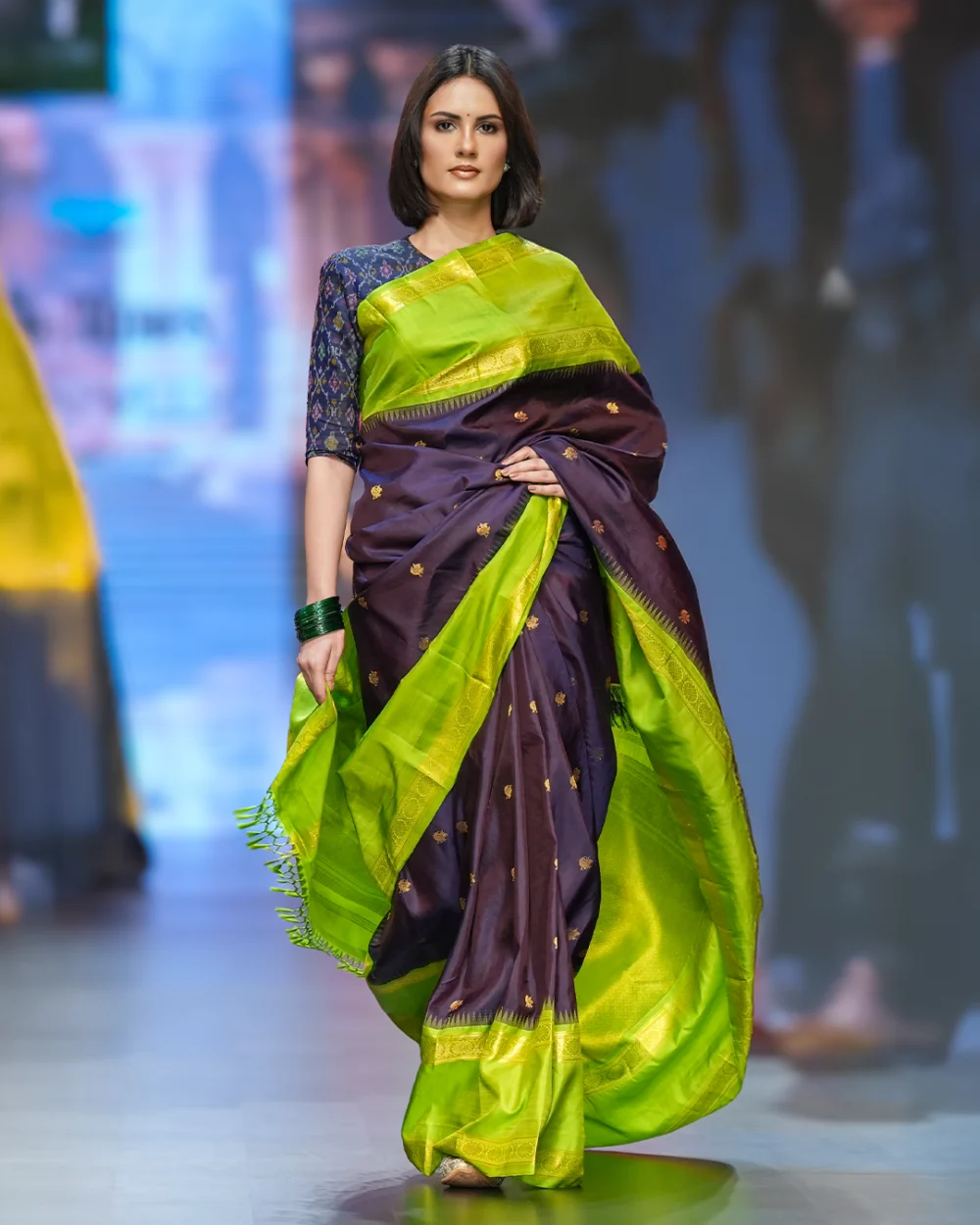 Deep Aubergine & Green Kanjivaram Handloom Silk Saree