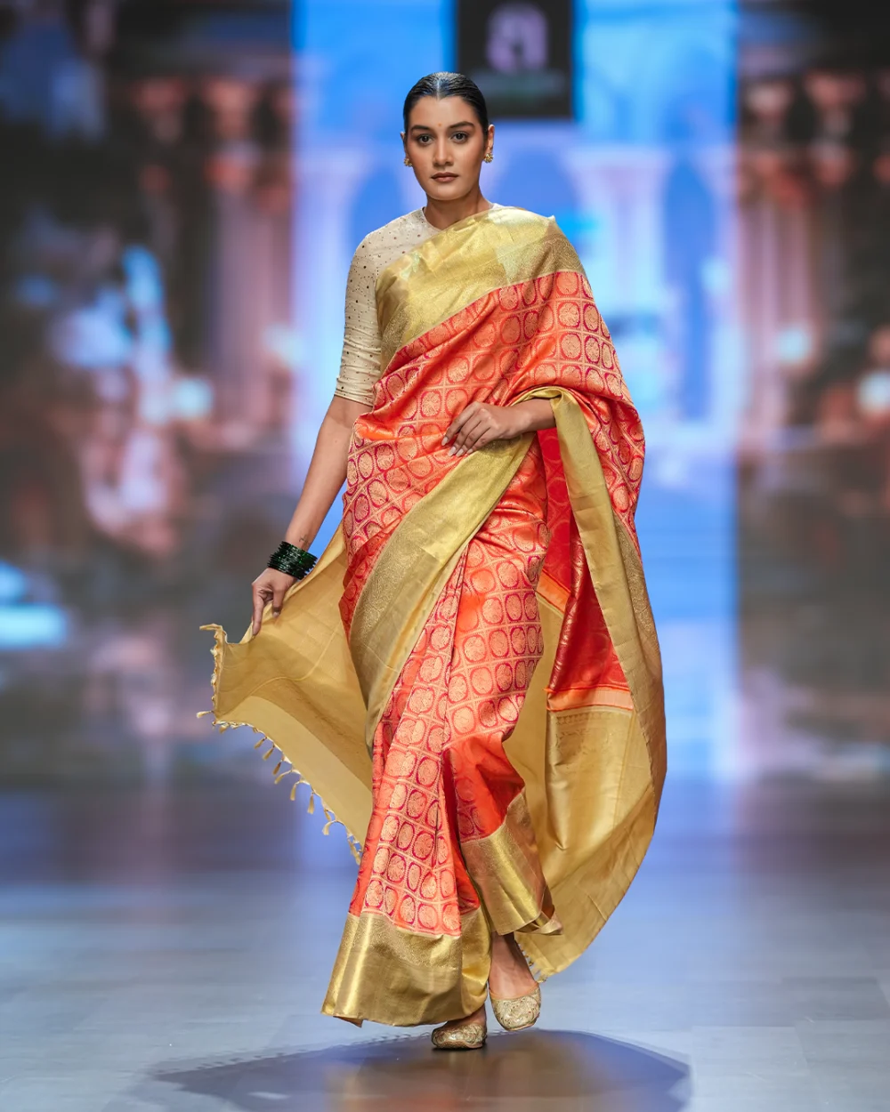 Coral Orange  Kanjivaram Handloom Silk Saree