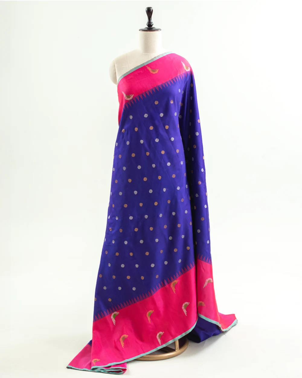 Indigo Blue & Pink Gadwal Silk Saree