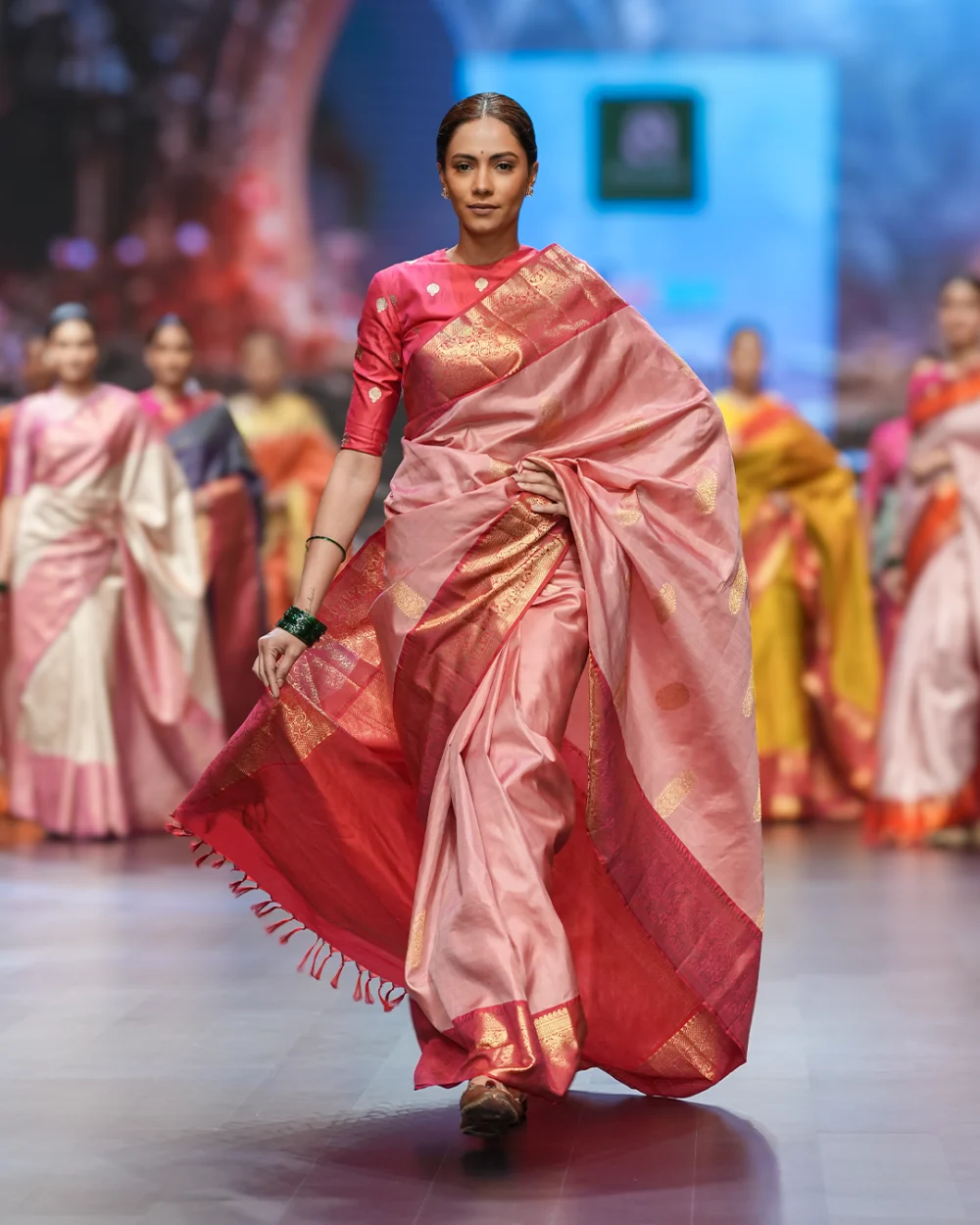 Soft Peach Kanjivaram Handloom Silk Saree