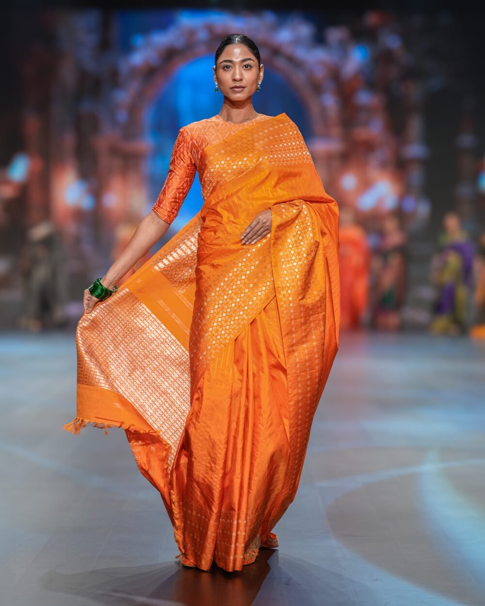 Vermilion-Orange Kanjivaram Handloom Silk Saree