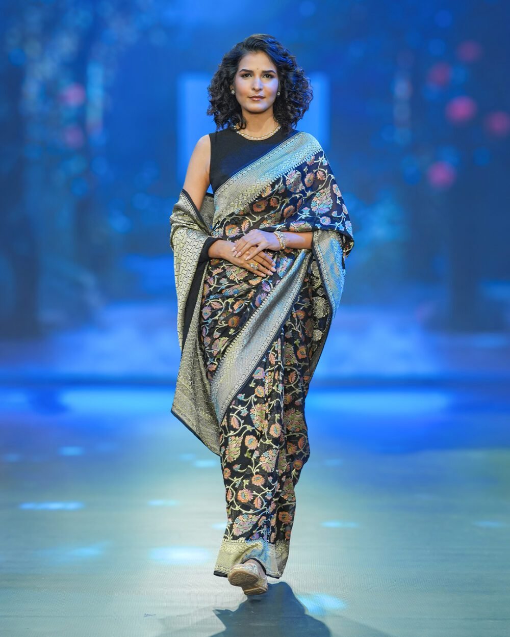 Black Floral Jaal Georgette Banaras Saree