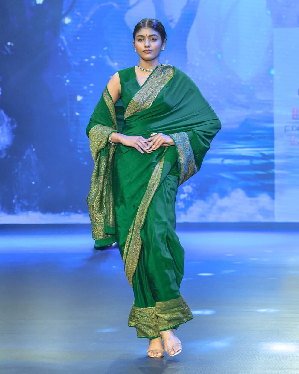 Emerald Green Georgette Banaras Saree