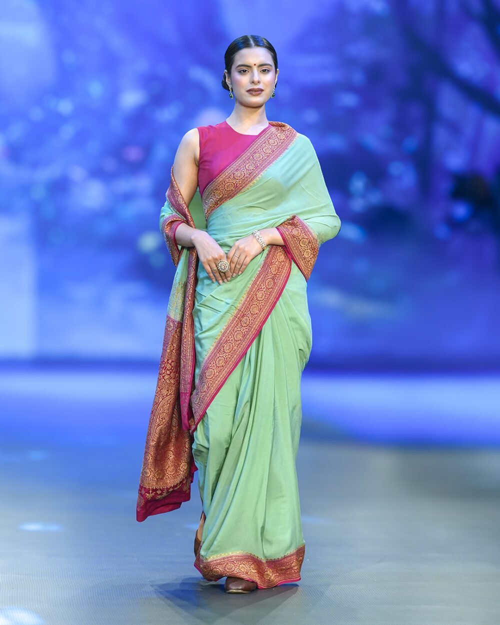 Mint Green Georgette Banaras saree