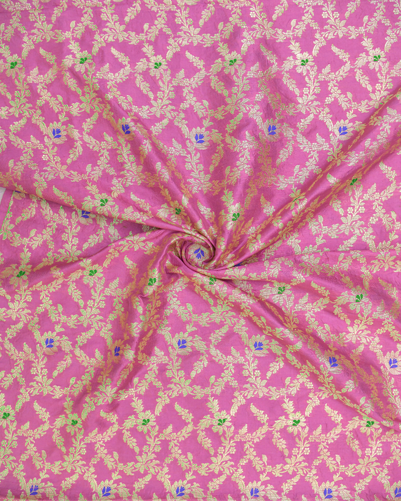 Pink Floral Jaal Silk Fabric