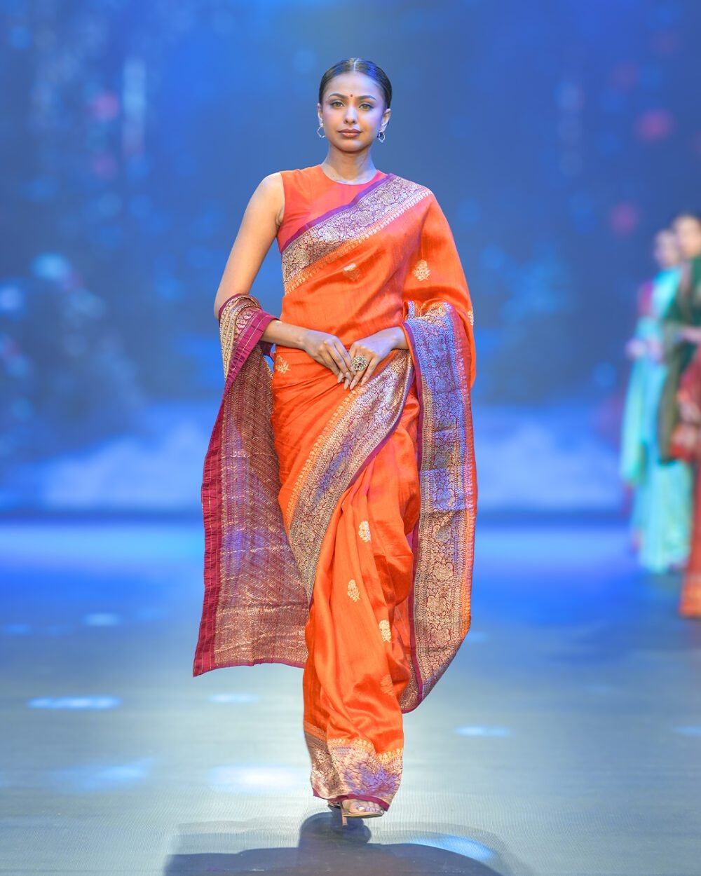 Rust Orange & Wine Maroon Raw Silk Banaras Saree