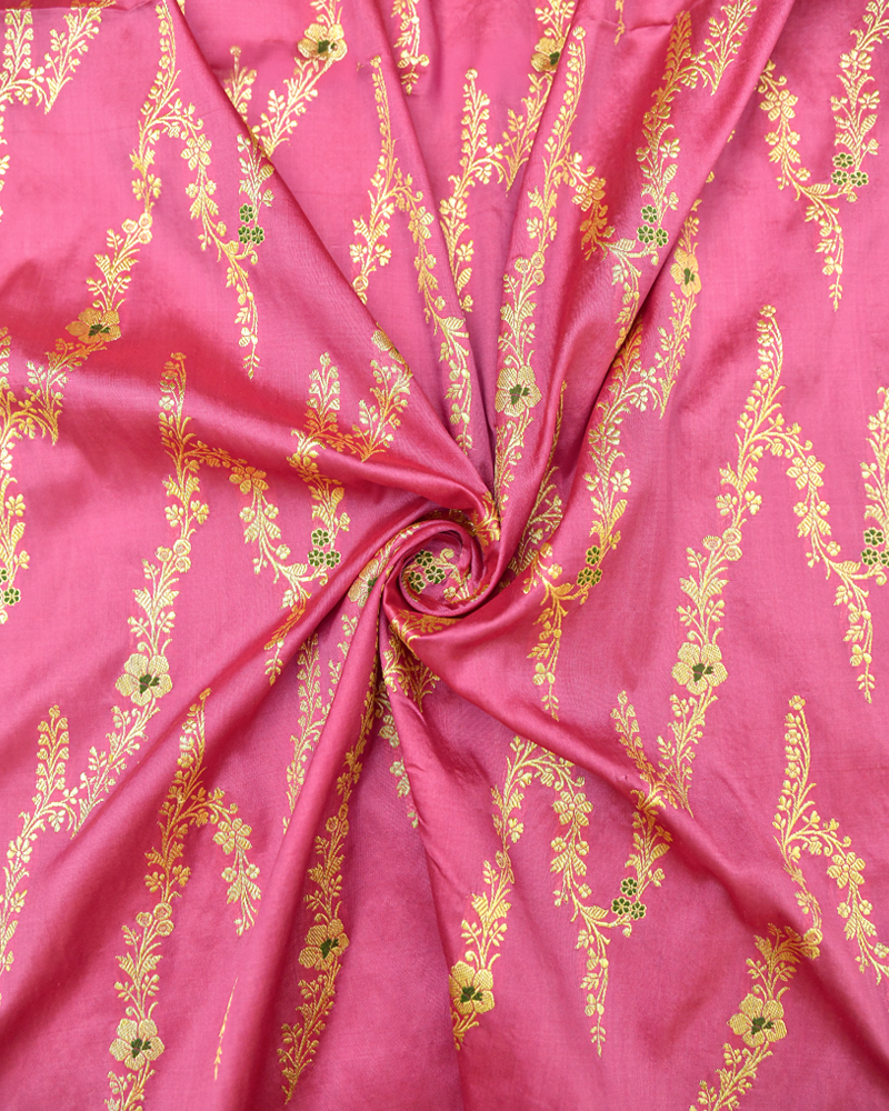 Rose Pink Floral Vine Silk Fabric