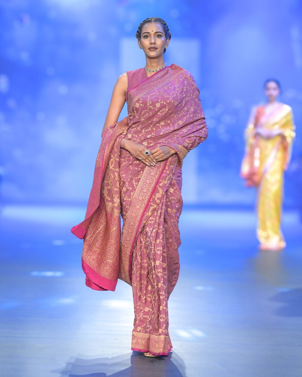 Pink Georgette Banaras Saree
