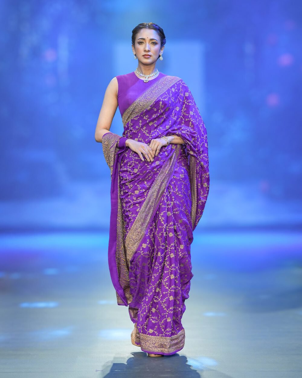 Purple Georgette Banaras Saree