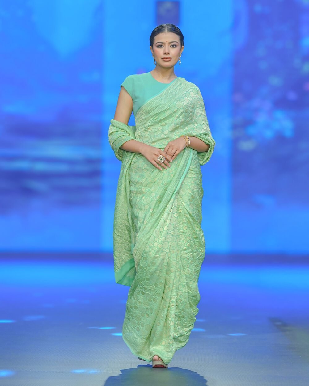 Mint Green Georgette Banaras Saree