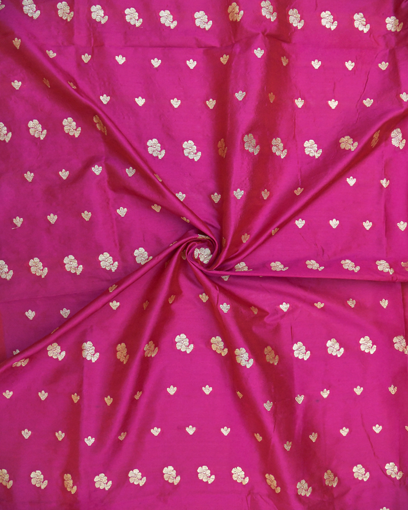 Fuchsia Gold Butta Banaras Silk Fabric