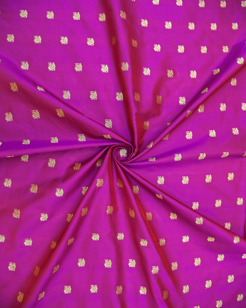 Coral Wine Zari Butta  Silk fabric