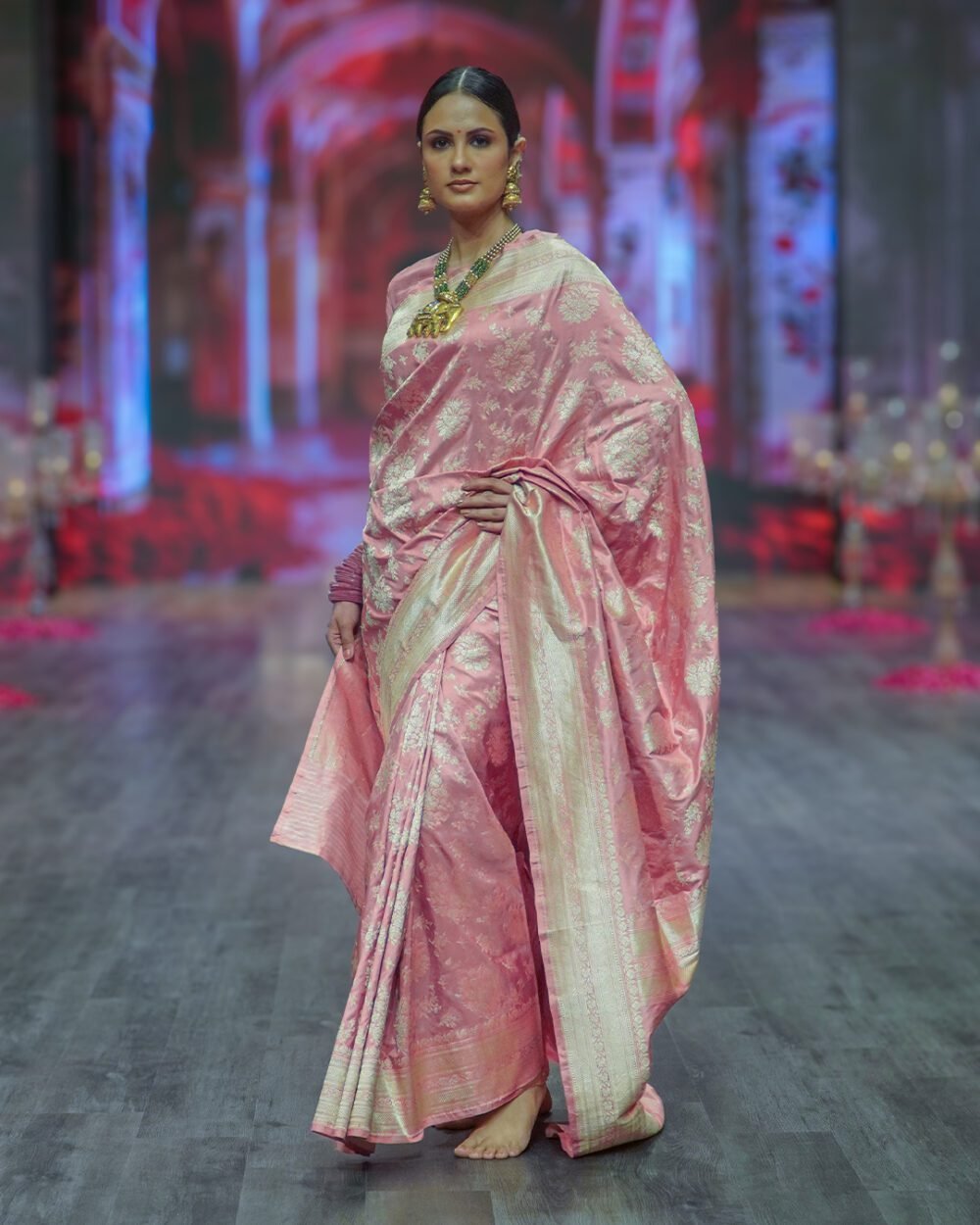 Peach Banaras Handloom Silk Saree