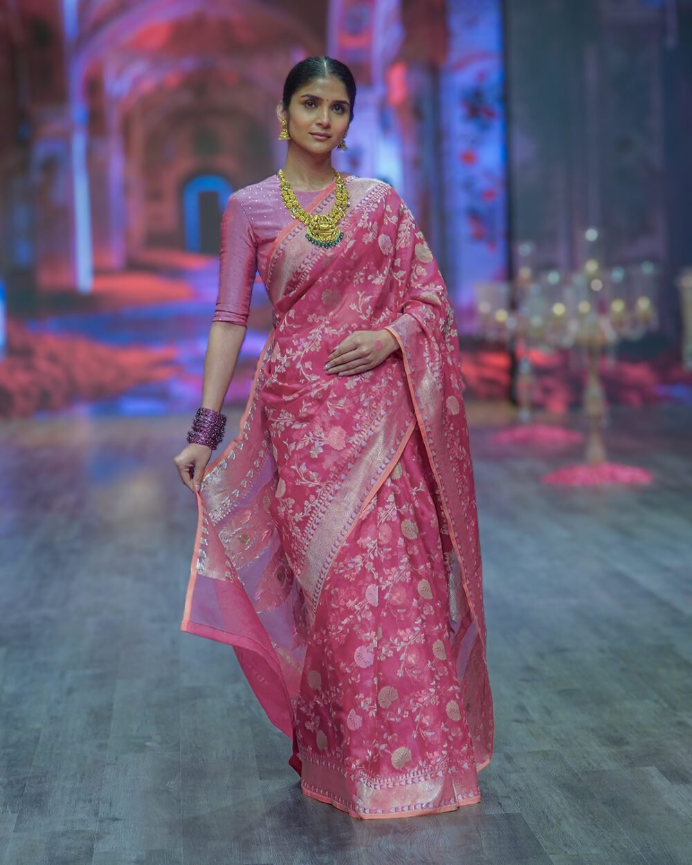 Pink Kora Banaras Handloom Silk Saree